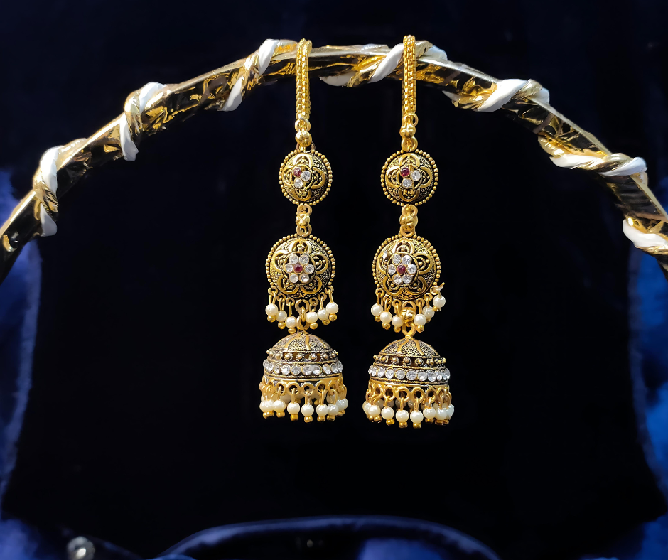 Rajasthani Radiance: Zircon & Bead Studded Long Jhumka