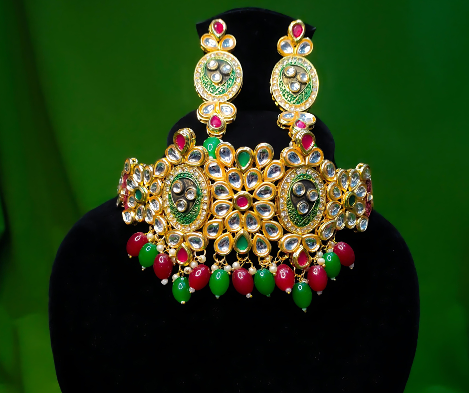 Elegant Kundan Choker Necklace With Earrings