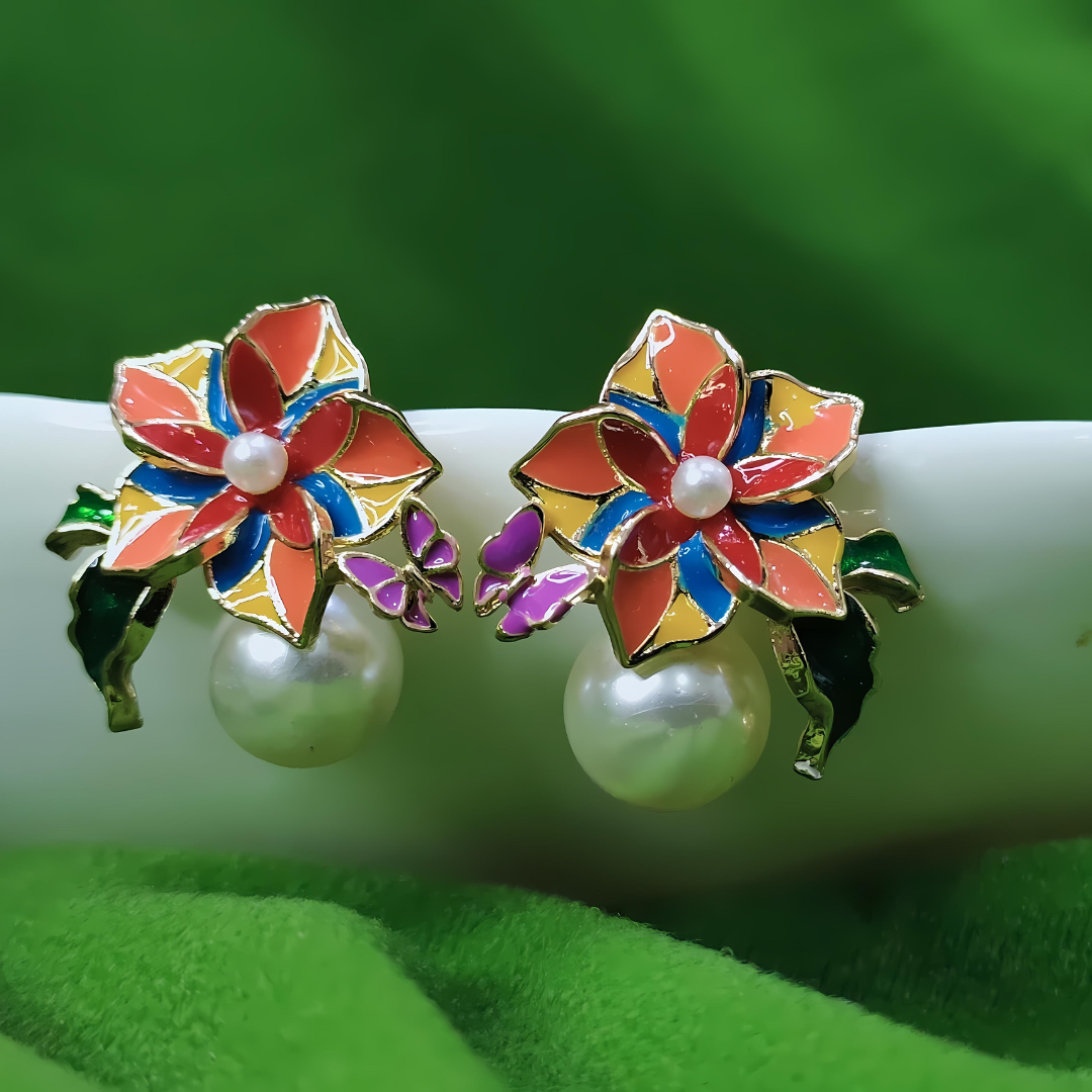 Poinsettia Multicolour Pearl Earrings