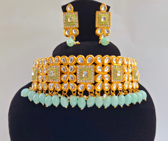 Pachi Kundan Choker Set – Light Green Edition