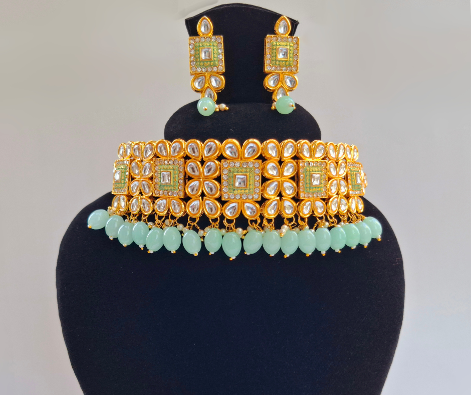 Pachi Kundan Choker Set – Light Green Edition