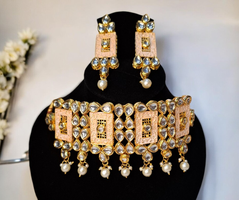 Meenakari Kundan Choker Necklace With Earrings