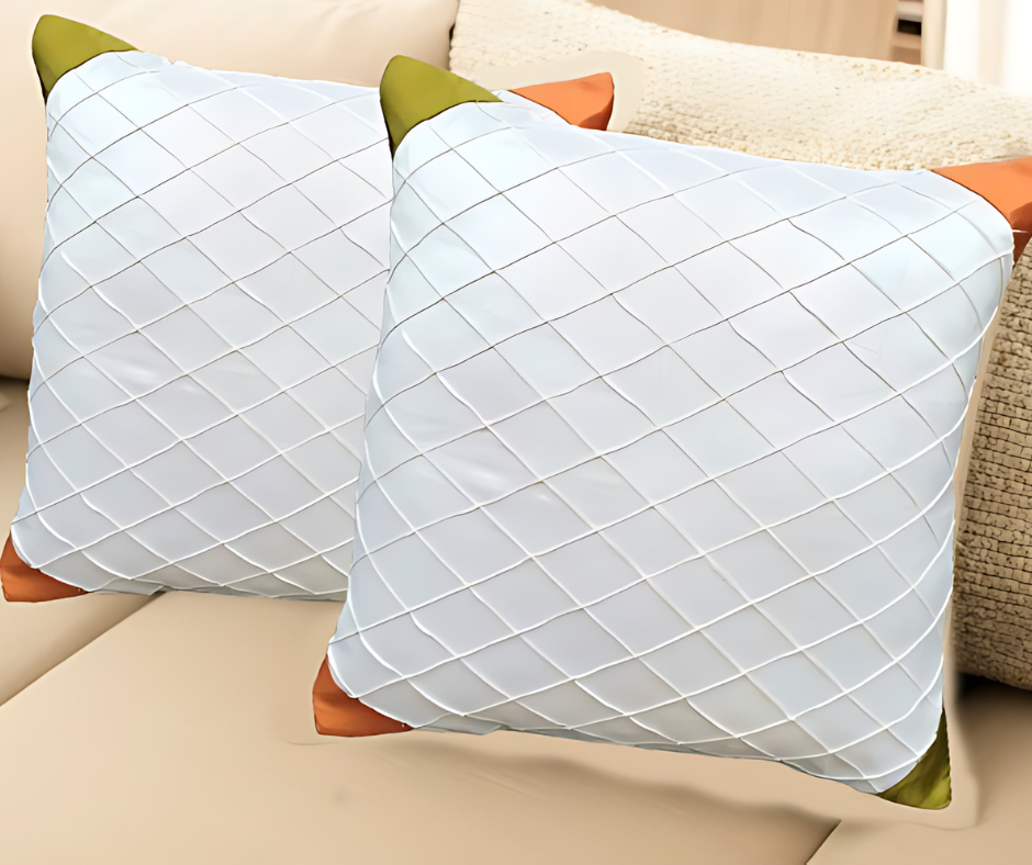 Decorative Pleated Square Cushion Covers - Off White (Set Of 2)