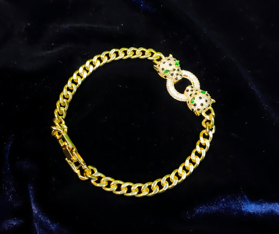 Double Leopard Head Green-Eyed Zircon Luxury Bracelet