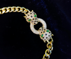 Double Leopard Head Green-Eyed Zircon Luxury Bracelet