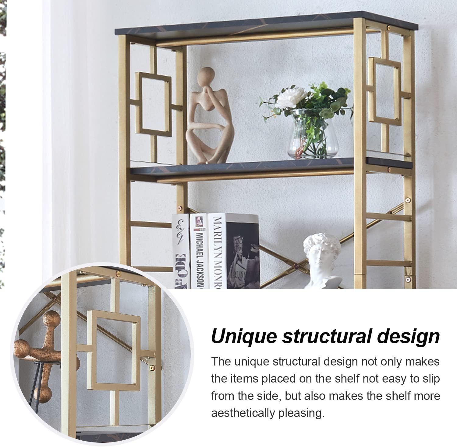 Golden Storage Modern Bookshelf for Home Office Living Room and Bedroom - waseeh.com