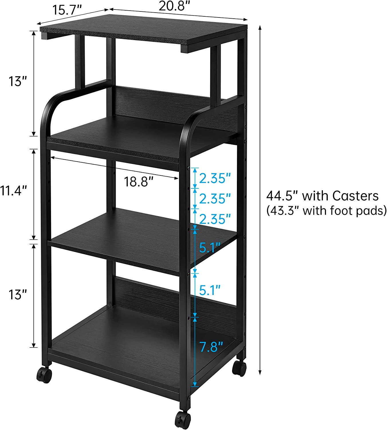 Printer Stand with Adjustable Storage Shelf, Large Tall Printer Table with Wheels - waseeh.com