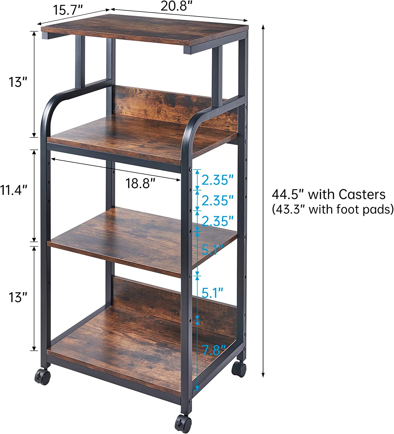 Printer Stand with Adjustable Storage Shelf, Large Tall Printer Table with Wheels - waseeh.com