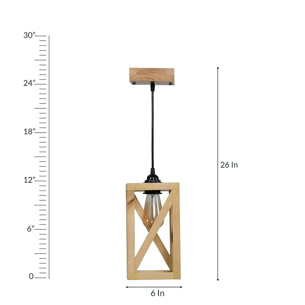 Symmetric Beige Wooden Single Hanging Lamp