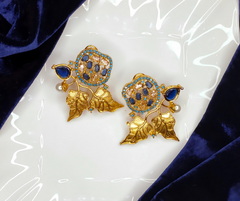 Verdant Golden Leaf Earrings (Blue)