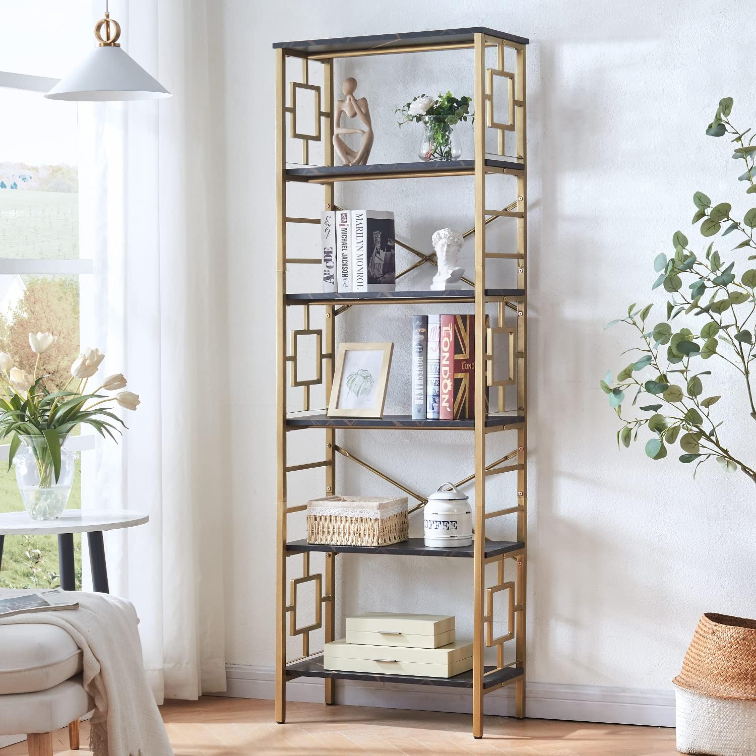 Golden Storage Modern Bookshelf for Home Office Living Room and Bedroom - waseeh.com