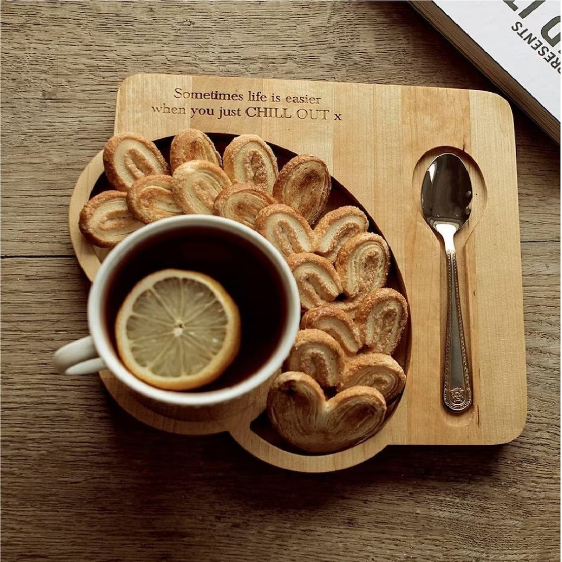 Coffee And Sweets Solid Wood Serving Tray Platter