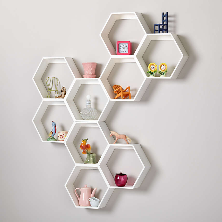 Techi Hexagonal Lounge Living Drawing Room Floating Shelve Decor - waseeh.com