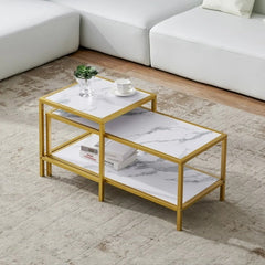 Heaten Gold Living Lounge Drawing Room Nesting Tables (Set of 2) - waseeh.com