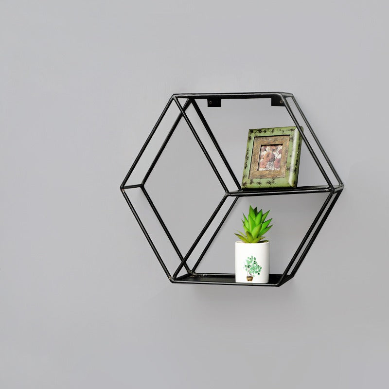 Wall-Mounted "Hexagonal" Floating Metal Storage Shelve Frame Decor - waseeh.com