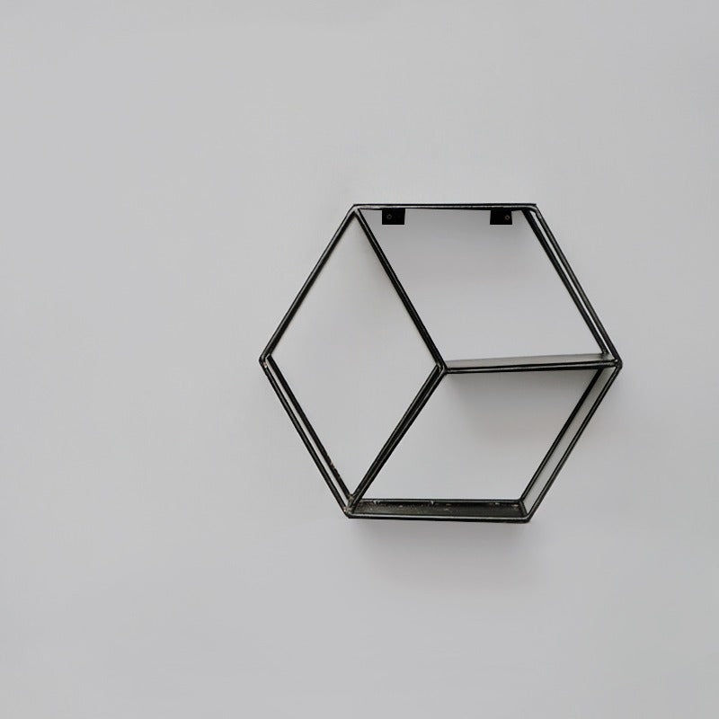 Wall-Mounted "Hexagonal" Floating Metal Storage Shelve Frame Decor - waseeh.com