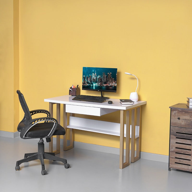 Assault Gold Rectangular Home Office Work Computer Desk Drawer Table - waseeh.com