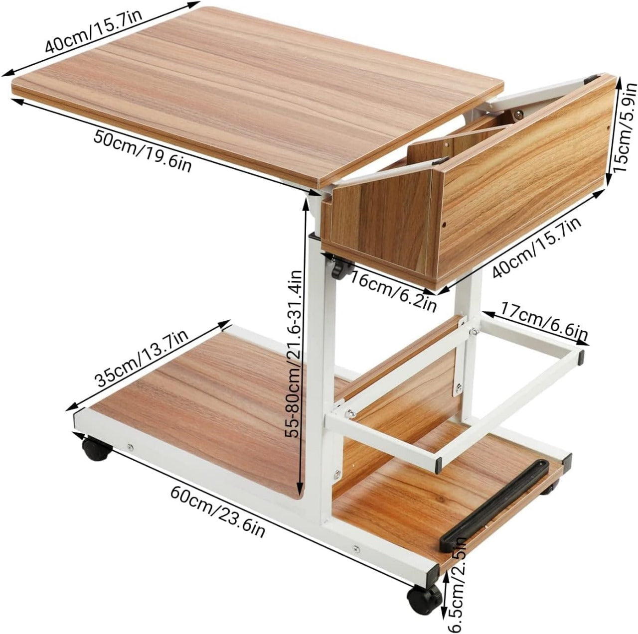 Movable Bed Side Computer Table With Wheels Storage Adjustable Table