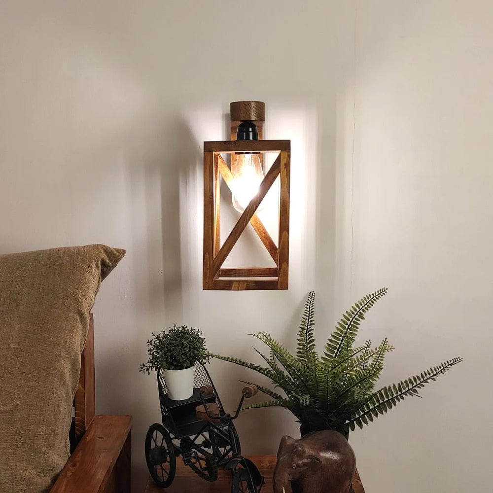 Surate Brown Wooden Living Lounge Bedroom Wall Lamp Light