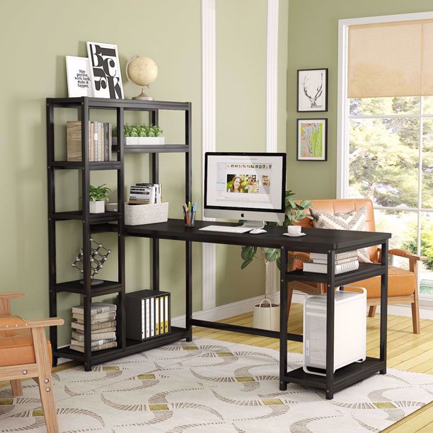 Reversible Hutch Home Office Workstation Bookcase Writing Organizer Desk Table - waseeh.com