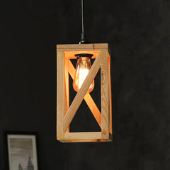 Symmetric Beige Wooden Single Hanging Lamp