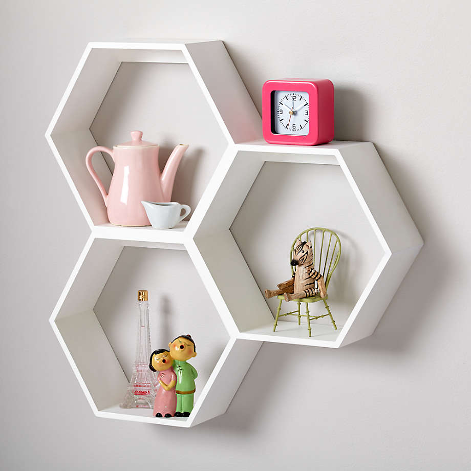 Techi Hexagonal Lounge Living Drawing Room Floating Shelve Decor - waseeh.com