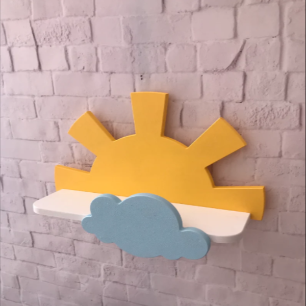 Cloudy Sun Kids Bedroom Floating Organizer Shelve Decor - waseeh.com